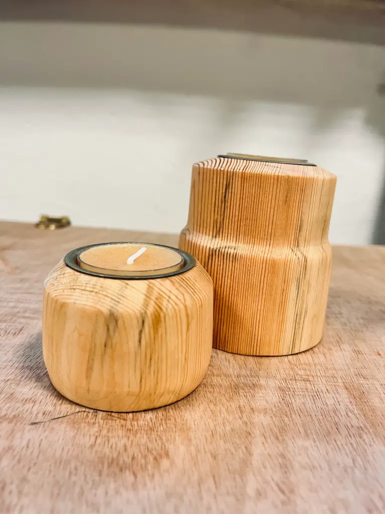 Candle Holder Set – Pine Wood & Brass