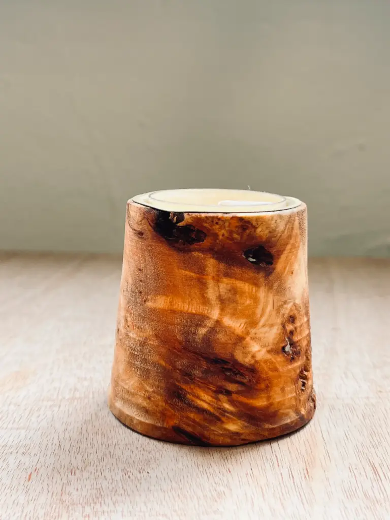 Candle holder - Poplar Burl & Bras