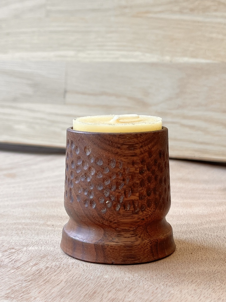 Hand-Turned Walnut Candle Holder – With Handmade Beeswax Candle