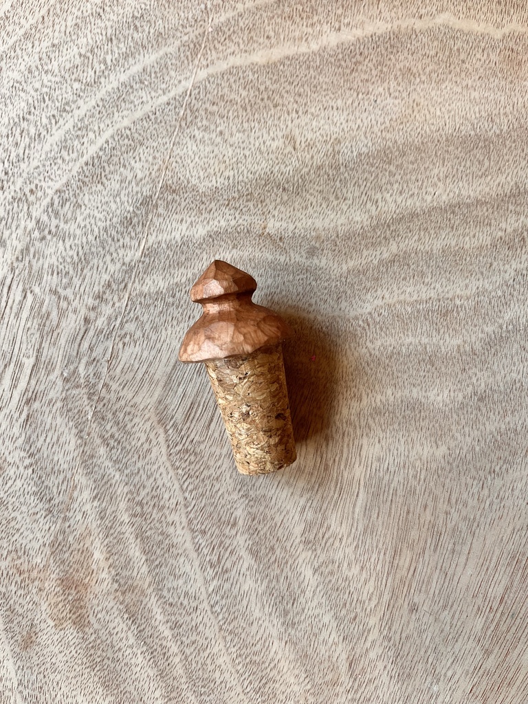 Hand-Carved Bottle Stopper with Cork Insert