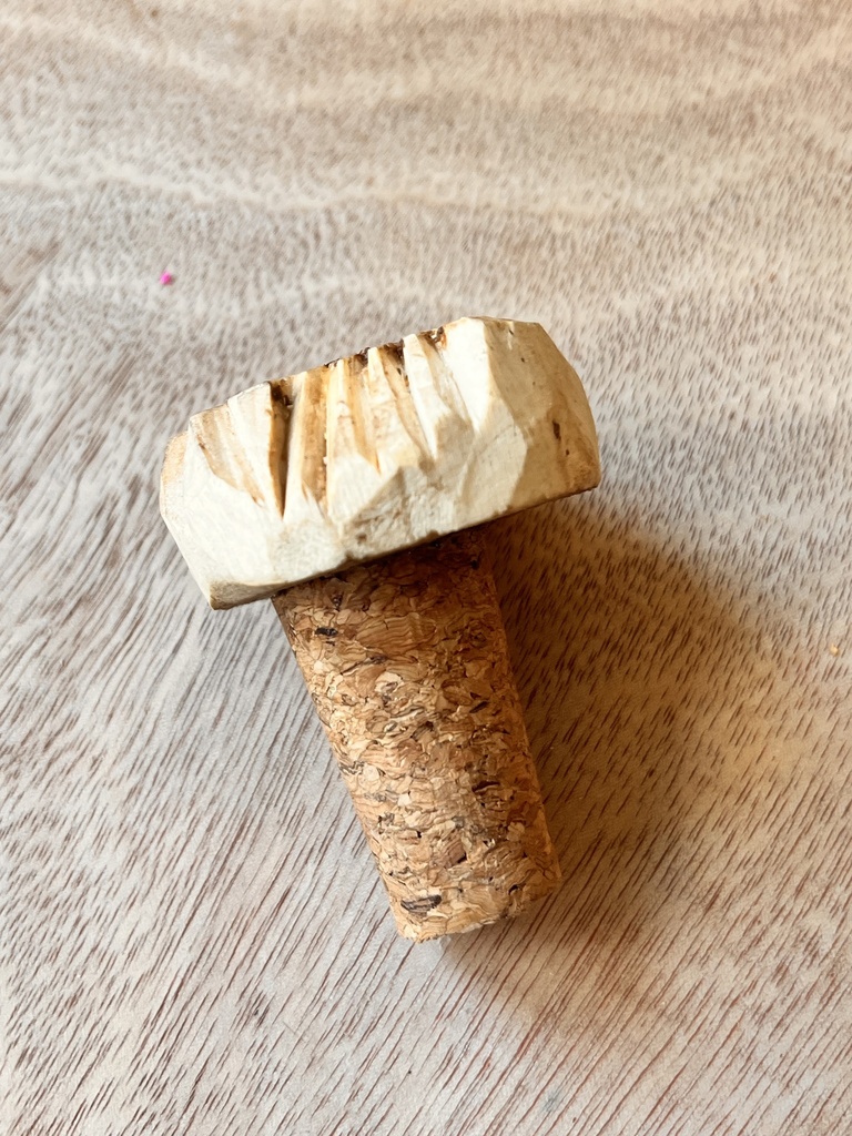 Hand-Carved Bottle Stopper with Cork Insert