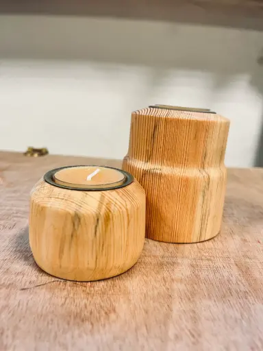 [CH-PB] Candle Holder Set – Pine Wood & Brass